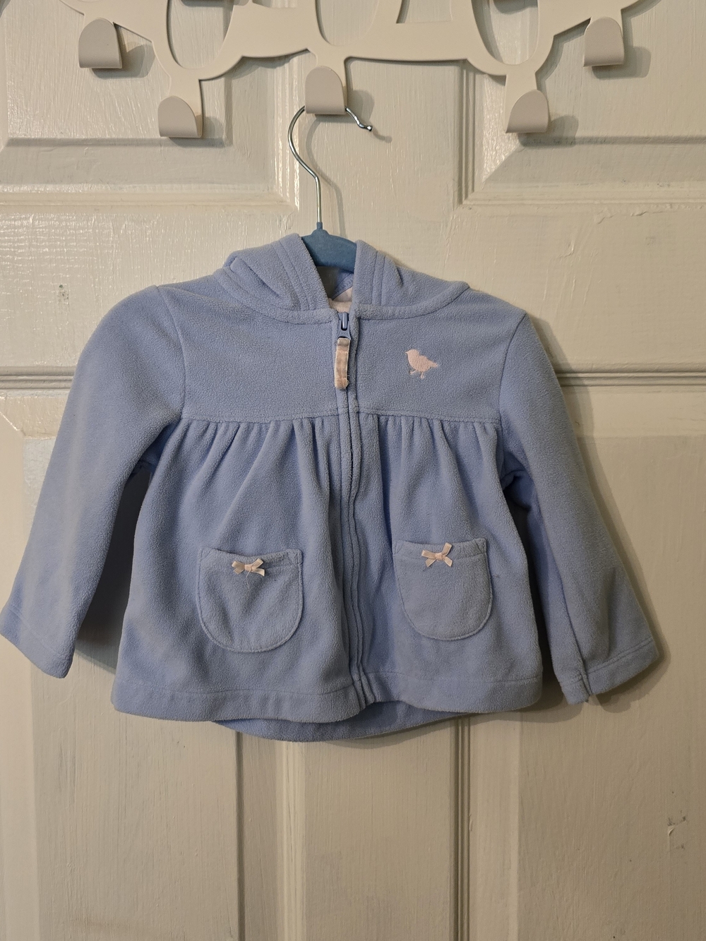 Carter's Light Blue Hooded Fleece Jacket with Bow Pockets